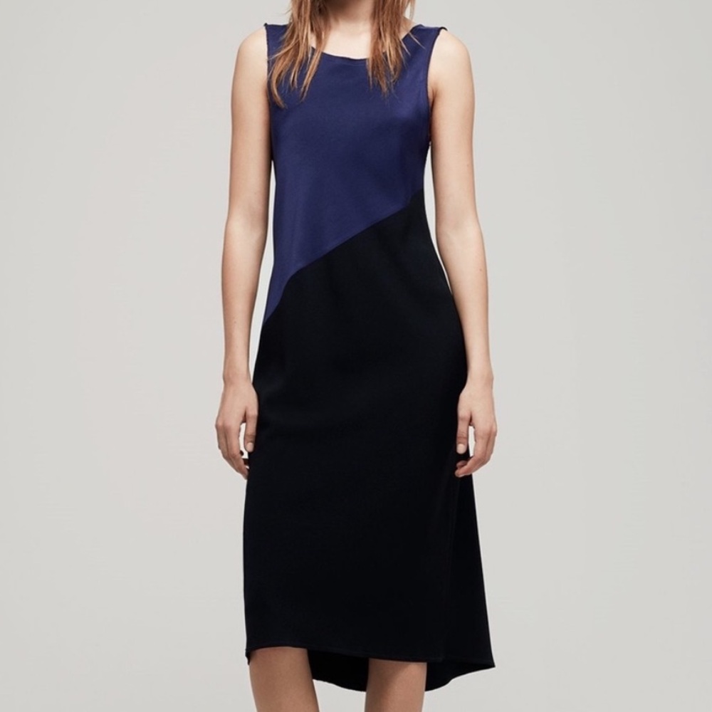 Rag & Bone Gracie Satin/Crepe Sleeveless Dress Navy Blue Black Dual Wear Size 4